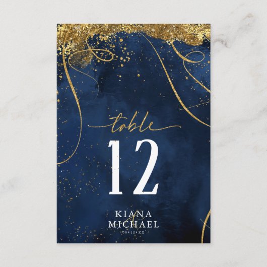 Fine Lines Gold Abstract Wedding Navy ID867 Kaart (Voorkant)