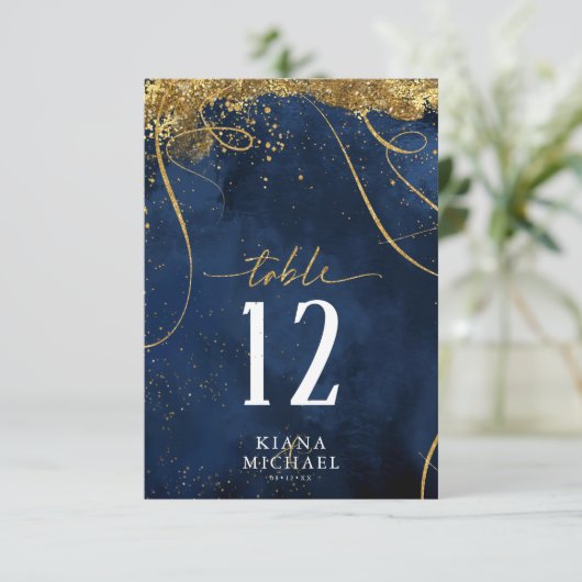 Fine Lines Gold Abstract Wedding Navy ID867 Kaart (Staand voorkant)