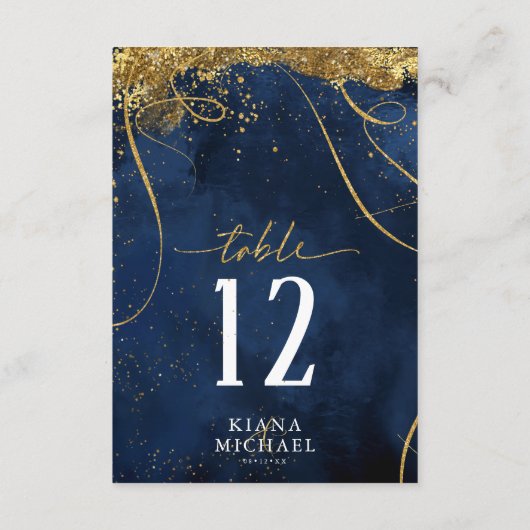 Fine Lines Gold Abstract Wedding Navy ID867 Kaart (Achterkant)