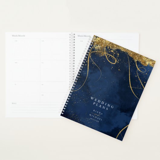Fine Lines Gold Abstract Wedding Navy ID867 Planner (Display)