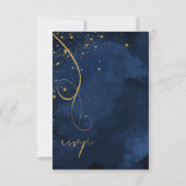 Fine Lines Gold Abstract Wedding Navy ID867 RSVP Kaartje (Achterkant)