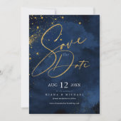 Fine Lines Gold Abstract Wedding Navy ID867 Save The Date (Voorkant)