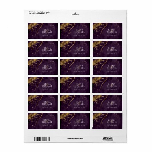 Fine Lines Gold Abstract Wedding Plum ID867 Etiket (Full Sheet)