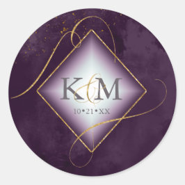 Fine Lines Gold Abstract Wedding Plum ID867 Ronde Sticker