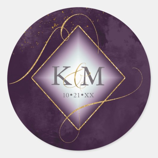 Fine Lines Gold Abstract Wedding Plum ID867 Ronde Sticker (Voorkant)