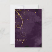 Fine Lines Gold Abstract Wedding Plum ID867 RSVP Kaartje (Achterkant)