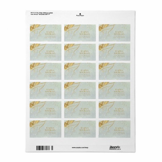 Fine Lines Gold Abstract Wedding Sage ID867 Etiket (Full Sheet)