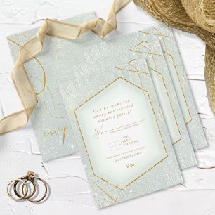 Fine Lines Gold Abstract Wedding Sage ID867 RSVP Kaartje