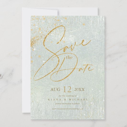 Fine Lines Gold Abstract Wedding Sage ID867 Save The Date (Voorkant)