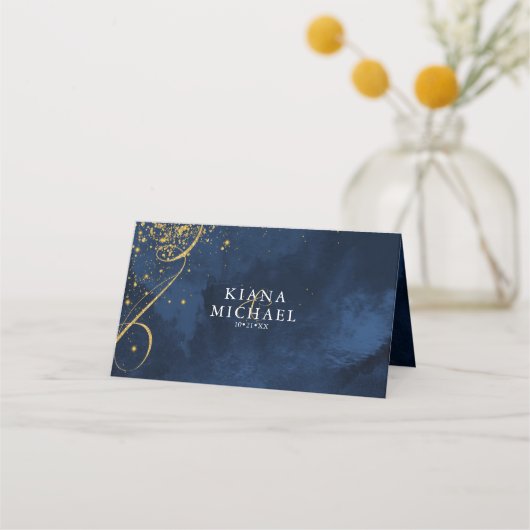 Fine Lines Gold Abstract Wedding Table Navy ID867 Plaatskaartje (Achterkant)