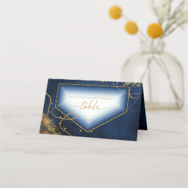Fine Lines Gold Abstract Wedding Table Navy ID867 Plaatskaartje