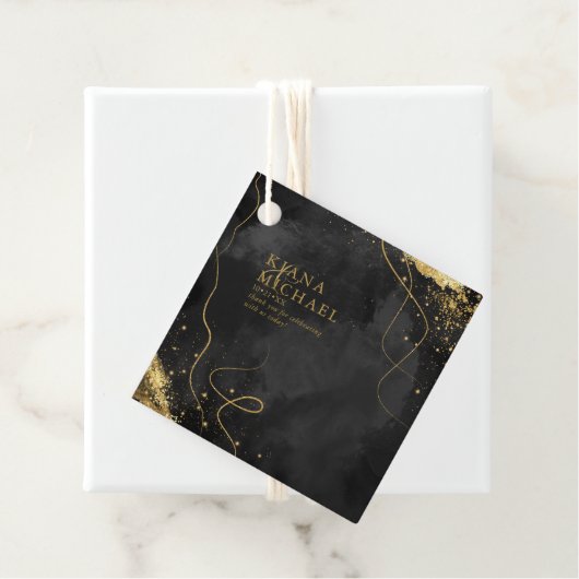 Fine Lines Gold Abstract Wedding V1 Black ID867 Bedankjes Labels (In situ)