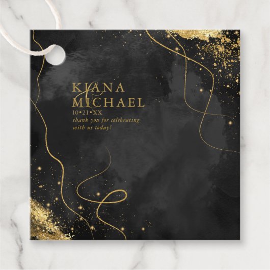 Fine Lines Gold Abstract Wedding V1 Black ID867 Bedankjes Labels (Voorkant)