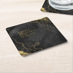 Fine Lines Gold Abstract Wedding V1 Black ID867 Kartonnen Onderzetters