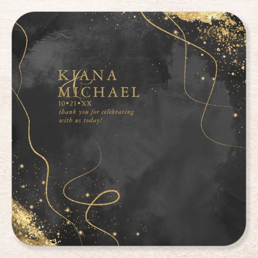 Fine Lines Gold Abstract Wedding V1 Black ID867 Kartonnen Onderzetters (Voorkant)