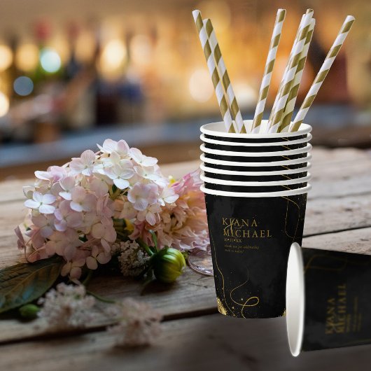 Fine Lines Gold Abstract Wedding V1 Black ID867 Papieren Bekers