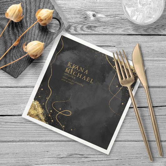 Fine Lines Gold Abstract Wedding V1 Black ID867 Servet