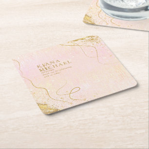 Fine Lines Gold Abstract Wedding V1 Blush ID867 Kartonnen Onderzetters