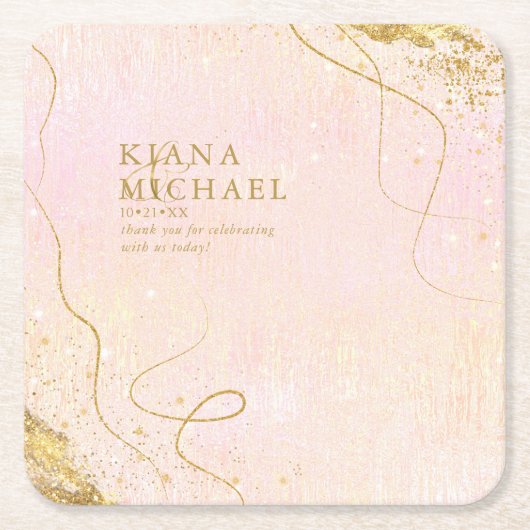 Fine Lines Gold Abstract Wedding V1 Blush ID867 Kartonnen Onderzetters (Voorkant)