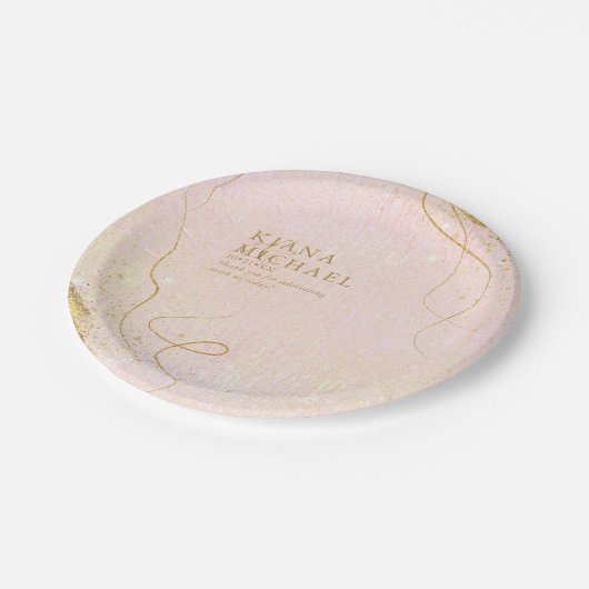 Fine Lines Gold Abstract Wedding V1 Blush ID867 Papieren Bordje (Gekanteld)