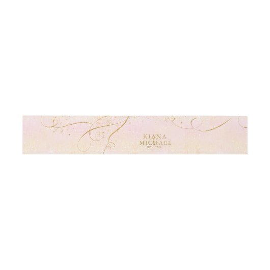 Fine Lines Gold Abstract Wedding V1 Blush ID867 Uitnodigingen Wikkel (Vlak)
