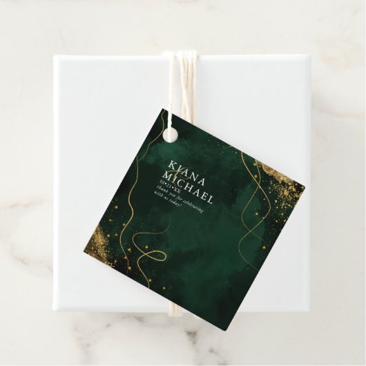 Fine Lines Gold Abstract Wedding V1 Emerald ID867 Bedankjes Labels (In situ)