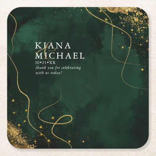 Fine Lines Gold Abstract Wedding V1 Emerald ID867 Kartonnen Onderzetters (Voorkant)