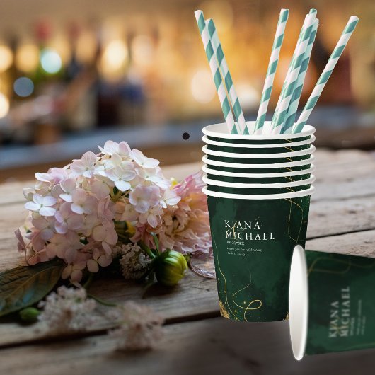 Fine Lines Gold Abstract Wedding V1 Emerald ID867 Papieren Bekers