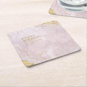 Fine Lines Gold Abstract Wedding V1 Mauve ID867 Kartonnen Onderzetters