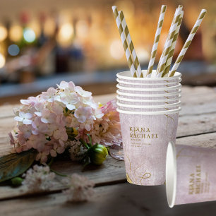 Fine Lines Gold Abstract Wedding V1 Mauve ID867 Papieren Bekers