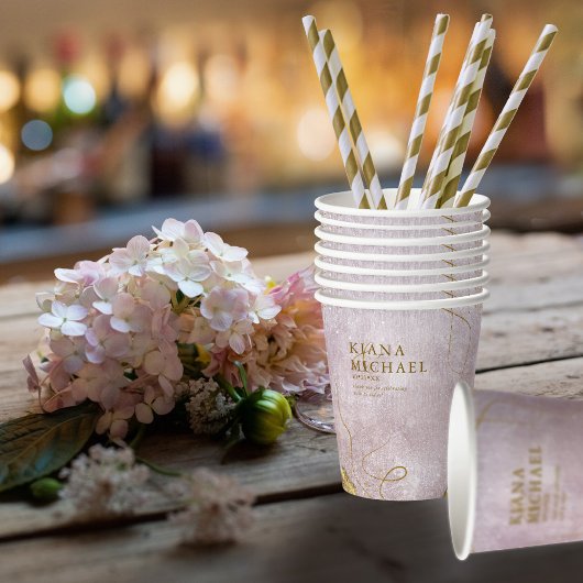 Fine Lines Gold Abstract Wedding V1 Mauve ID867 Papieren Bekers