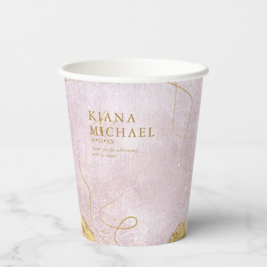 Fine Lines Gold Abstract Wedding V1 Mauve ID867 Papieren Bekers (Achterkant)