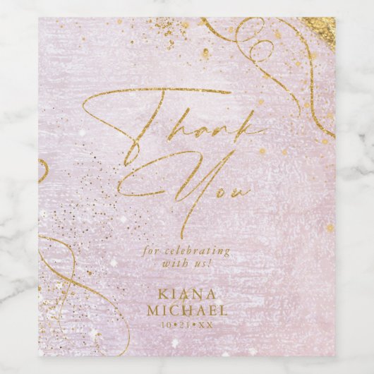 Fine Lines Gold Abstract Wedding V1 Mauve ID867 Wijn Etiket (Enkel label)
