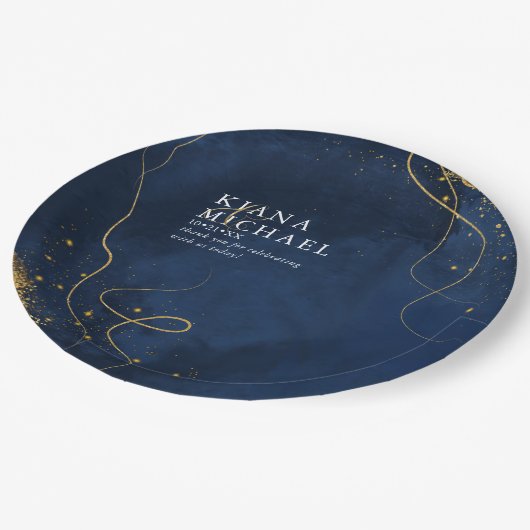 Fine Lines Gold Abstract Wedding V1 Navy ID867 Papieren Bordje (Gekanteld)