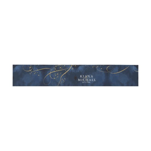 Fine Lines Gold Abstract Wedding V1 Navy ID867 Uitnodigingen Wikkel (Vlak)