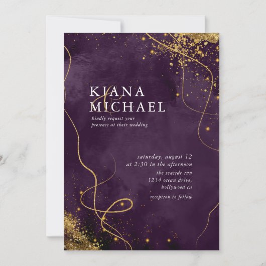Fine Lines Gold Abstract Wedding V1 Plum ID867 (Voorkant)
