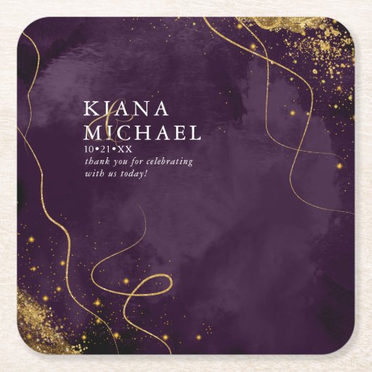 Fine Lines Gold Abstract Wedding V1 Plum ID867 Kartonnen Onderzetters (Voorkant)