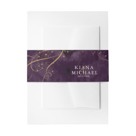 Fine Lines Gold Abstract Wedding V1 Plum ID867 Uitnodigingen Wikkel