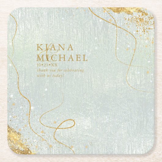 Fine Lines Gold Abstract Wedding V1 Sage ID867 Kartonnen Onderzetters (Voorkant)