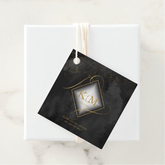 Fine Lines Gold Abstract Wedding V2 Black ID867 Bedankjes Labels (In situ)