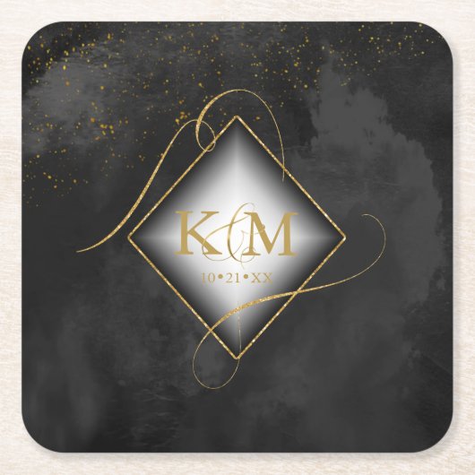 Fine Lines Gold Abstract Wedding V2 Black ID867 Kartonnen Onderzetters (Voorkant)