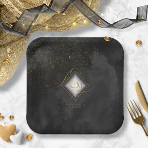 Fine Lines Gold Abstract Wedding V2 Black ID867 Papieren Bordje
