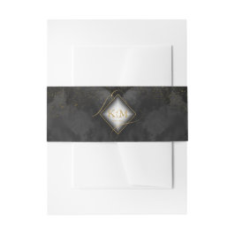 Fine Lines Gold Abstract Wedding V2 Black ID867 Uitnodigingen Wikkel