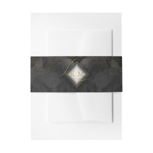 Fine Lines Gold Abstract Wedding V2 Black ID867 Uitnodigingen Wikkel