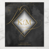 Fine Lines Gold Abstract Wedding V2 Black ID867 Wijn Etiket (Enkel label)