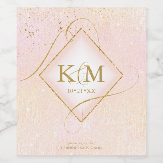 Fine Lines Gold Abstract Wedding V2 Blush ID867 Wijn Etiket (Enkel label)