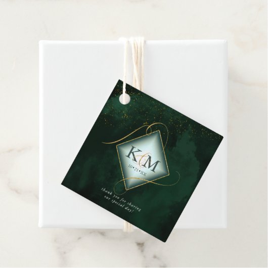 Fine Lines Gold Abstract Wedding V2 Emerald ID867 Bedankjes Labels (In situ)