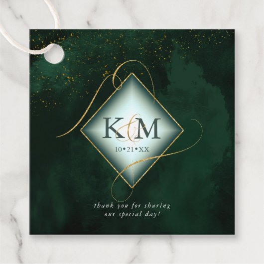 Fine Lines Gold Abstract Wedding V2 Emerald ID867 Bedankjes Labels (Voorkant)