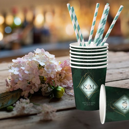 Fine Lines Gold Abstract Wedding V2 Emerald ID867 Papieren Bekers