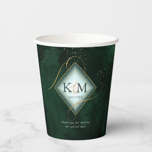 Fine Lines Gold Abstract Wedding V2 Emerald ID867 Papieren Bekers (Achterkant)